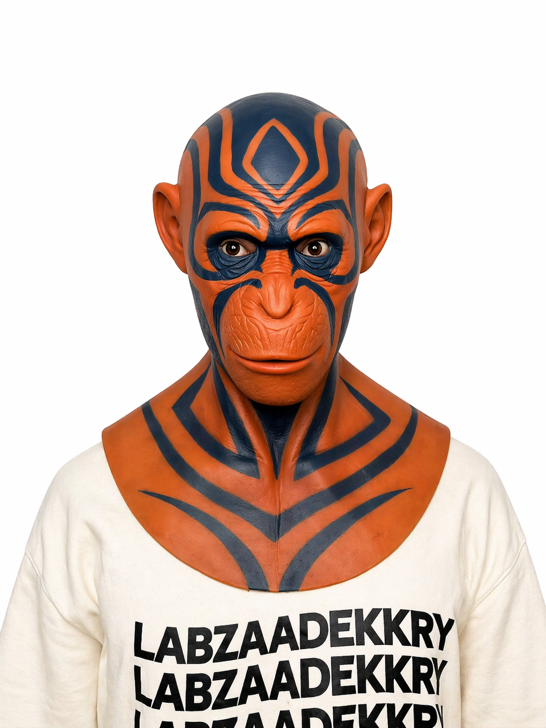 Tribal Alien Silicone Mask Full Head Orange Black Pattern Realistic Creature Mask for Cosplay Halloween FX