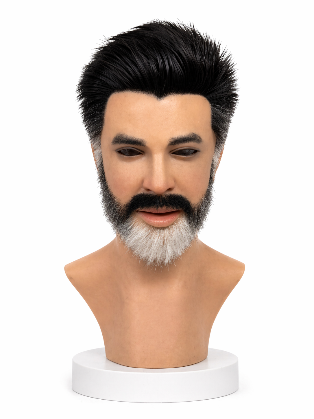 Realistic Salt and Pepper Beard Silicone Mask Full Head Hyper Realistic Male Face Mask for Cosplay Halloween Film Prop Disguise