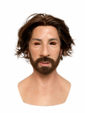 Máscara de silicona realista de cabeza completa con pelo largo y barba – Textura de piel hiperrealista, cuello sin costuras, máscara de silicona de platino para cine, cosplay y creación de contenido