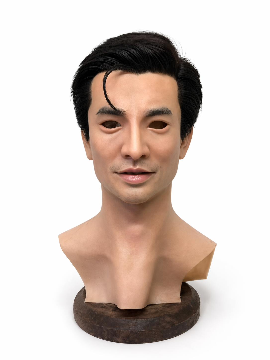Realistic Male Silicone Mask Short Black Hair Side Part Full Head Cosplay Mask Ultra Real Skin Texture