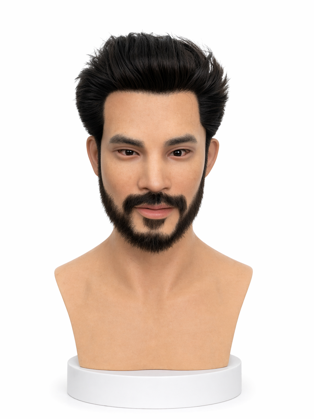 Realistic Asian Beard Silicone Mask Full Head Hyper Realistic Male Face Mask for Cosplay Halloween Film Prop Disguise