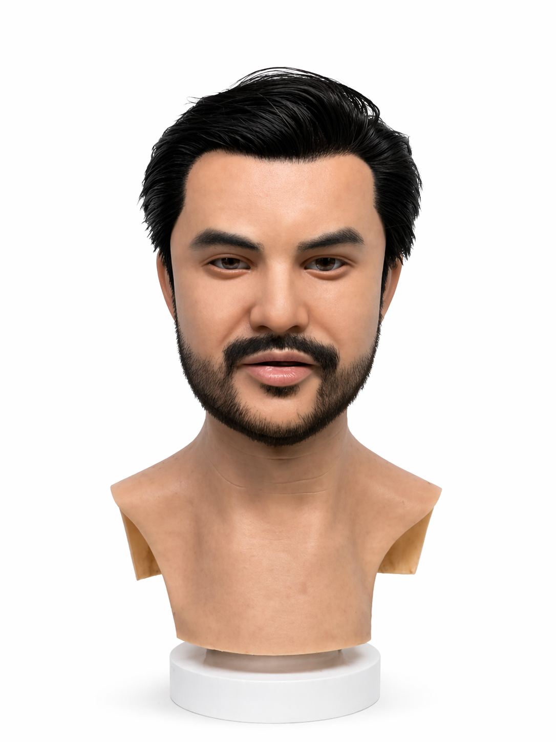 Ultra Realistic Asian Male Silicone Mask with Beard Full Head Face Mask for Cosplay Halloween Film FX