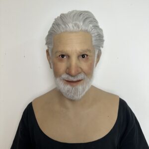 Smiling elderly silicone face mask headgear
